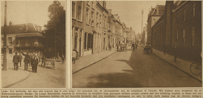 870226 Collage van 2 foto's betreffende het vervoer in de stad, met links een afbeelding van het meten van de ...